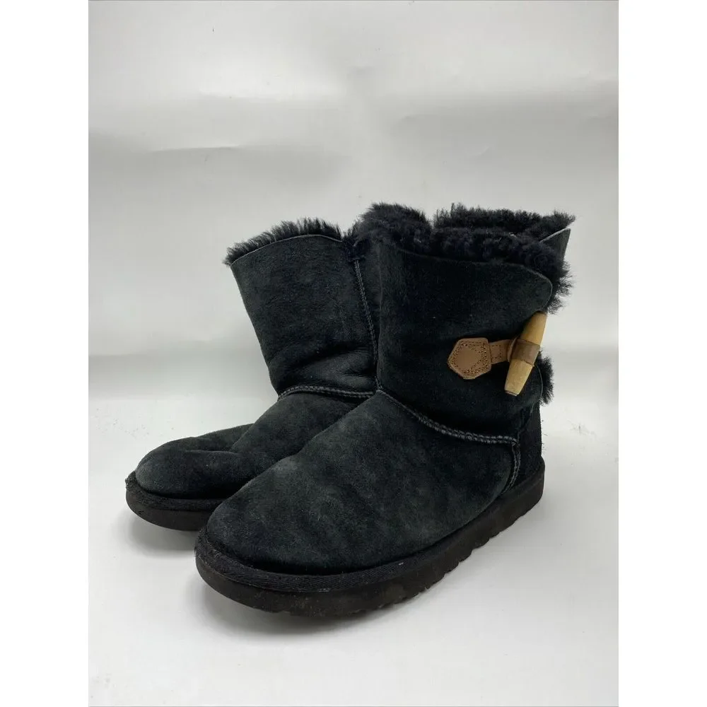UGG Boots Keely Womens Size 7 Black Suede Wool Sheepskin Toggle Closure 3308